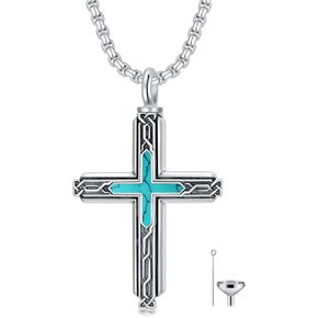 SIMONLY Cross Urn Necklaces for Ashes 925 Sterling Silver Celtic Knot Necklace with Stone Memorial Keepsake Cremation Jewelry for Men Women Unisex