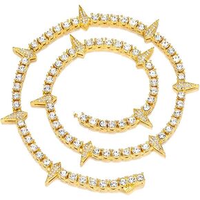 Spikes Iced Out Chain For Men Women Zircon Tennis Chain Trendy Cool Rapper Anime Hippie Panther Paw Choker Necklace Halloween Cosplay Wakanda King Jewelry Gift