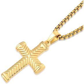 Vintage Twill Cross Necklace for Men, 316L Stainless Steel Stylish Christian Pendant Jewelry for Men, 24" Rolo Chain Religious Jewelry