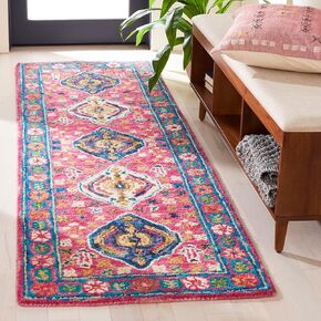 SAFAVIEH Aspen Collection Runner Rug - 2'3" x 7', Red & Blue, Handmade Boho Wool, Ideal for High Traffic Areas in Living Room, Bedroom (APN527Q)