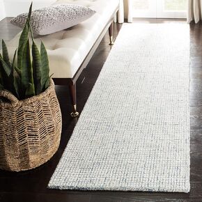 SAFAVIEH Abstract Collection Runner Rug - 2'3" x 8', Ivory & Blue, Handmade Wool & Viscose, Ideal for High Traffic Areas in Living Room, Bedroom (ABT470M)
