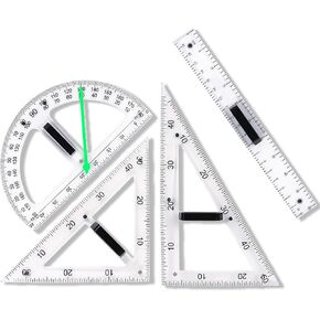 Magnetic Geometry Tool, Protractor, 2 Triangle Rulers Easy Attachment Blackboard Measurement Kit, Teacher Board Protractor Multi-Purpose Kit Large Teaching Aids (Five-Piece Set)