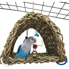 kathson 2 Pcs 39 x 7 Inches Large Bird Seagrass Mat, Bird Hammock for cage，Bird Seagrass Woven net，Climbing Rope Ladder with Hooks, Chew Toys for Pigeon Cockatiel Conure Budgie Cockatoo Rat Hamster