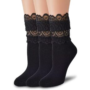 Womens Lace Cotton Socks Transparent Mesh Ruffle Dress Calf Socks
