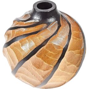 AeraVida Chic Spherical Wooden Vase with Spiral Carved Pattern | 2-Tone Stain for Bali-Inspired Home and Table Décor