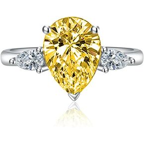 3CT Pear Water Drop Tear Shaped Cubic Zirconia Promise Halo Engagement Promise Eternity Ring for Women 925 Sterling Silver Bridal Bands Moissanite Birthstone Wedding Open Adjustable Ring(Green)