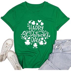 St Patricks Day Shirt for Women Lucky Irish Shamrock Graphic Tees Tops Casual Short Sleeve Cute St Patty's T-Shirt