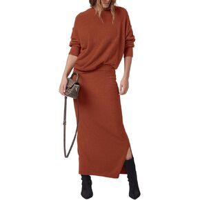 PRETTYGARDEN Women's Two Piece Matching Sweater Sets Knit Long Sleeve Pullover Tops Bodycon Long Maxi Skirts Fall Outfits in Kuwait