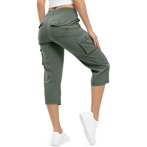 TBMPOY Womens Cargo Capris Lightweight Hiking Pants 6 Pockets Quick Dry Casual Outdoor Trip Loose Shorts Cropped Cotton