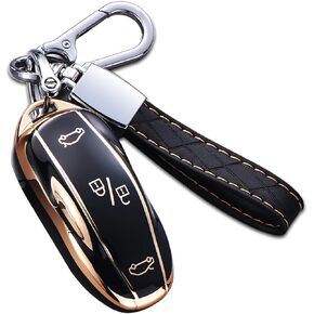 for Tesla Model X Key Fob Cover with Keychain, Full Cover Protection Key Fob Case Premium Soft TPU Smart Remote Key Holder (Ivory)