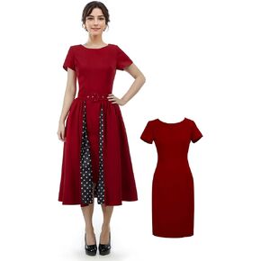 miccostumes Women's 1940s Vintage Dress Retro Short Sleeves Scoop Neckline Business Work Dress with Removable Skirt