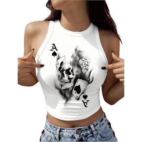 SweatyRocks Women's Tank Tops Graphic Crew Neck Slim Fit Sleeveless Crop Tops