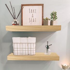IAE Walnut Floating Wall Shelves 16 inch, Bathroom Shelves Wall Mounted with Invisible Brackets,Set of 2 for Wall Mounting in Bathroom, Bedroom,Living Room & Kitchen,Shelf for Wall Decor,Easy Install