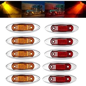 10Pcs Universal Waterproof LED Side Marker Light LED Clearence Lights LED Trailer Light Truck Light 3LEDs w/Chrome Housing for Truck Trailer RV Camper Boat ATV (5pc amber+5pc red) in Kuwait