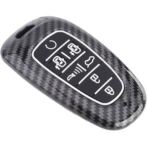 7 Buttons Key Fob Cover Case Fit for Hyundai Santa Fe Sonata Tucson Nexo Keyless Entry Remote Case Holder ABS Carbon Fiber Pattern (Black)