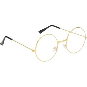 Degpum Circular Glasses Round Clear Lens Glasses 100 Days of School Costume Gold Rimmed Glasses Harry Potter Costume Glasses for Old Man Glasses Dress Up Granny Nerd Cosplay Accessories