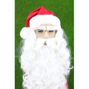 Santa Claus Wig Beard and Hat Set White Long Curly Wig Christmas Costume Wig