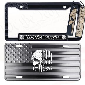 We The People American Flag License Plate, Frame and Key Tag Combo BB