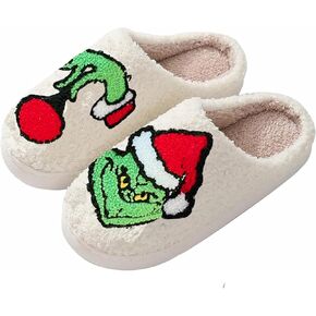 Christmas slippers, cute cartoon Christmas slippers, autumn and winter home shoes, plush, fluffy, soft, comfortable, and warm indoor and outdoor slippers