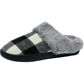 Josaywin Womens Plaid Slippers Cozy Fuzzy House Slippers for Christmas Memory Foam Slip-on Indoor Outdoor