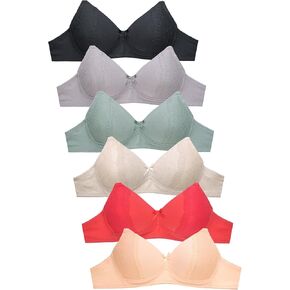DailyWear Womens 6 Pack of Everyday Plain Bra, Lace Bra, Wireless Bra (4465PLN, 34B)