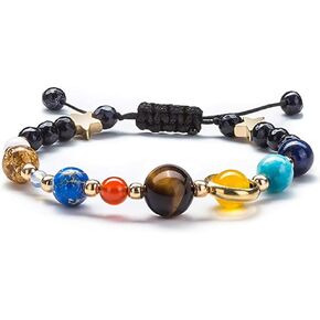 Clataly Solar System Bracelet Universe Galaxy Eight Planets Guardian Stars Bracelets Agate Beaded Bracelet Jewelry Gifts for Women and Men
