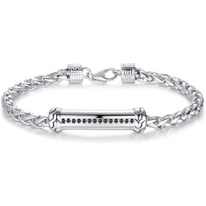 FANCIME 925 Sterling Silver Black Vintage Inspirational Mens 5mm Thick Wheat Chain Bracelet Spiritual Energy Charm Bead Bracelet Valentines Day Gift For Him Father Dad Mens, Lobster Clasp Length 8 INCH