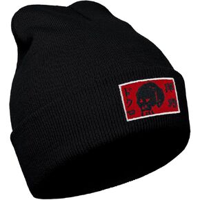 Black Skull Beanie Goth Gothic Embroidery Knit Hat Cap for Men Women Winter Stretch Goth Accessories Spooky Gifts