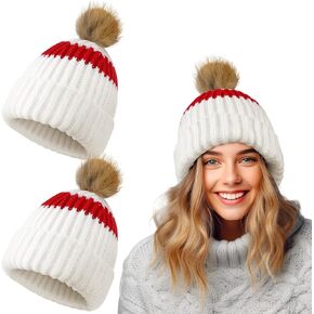 2 Pack Women Beanie Hat Winter Pom Pom Warm Skull Cap Trendy Knit Hat in Kuwait