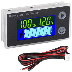 Drok Lithium Battery Tester 12v, 10-100v Battery Monitor, Car Battery Tester Golf Cart Battery Meter Digital Voltage Meter Tester Battery Capacity Tester Temperature Meter DC Voltage Regulator, Grey