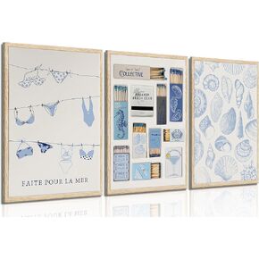 Blue Coastal Wall Art Matchbox Retro Wall Decor Coast Cowgirl Vintage Canvas Wall Art Coastal Granddaughter Aesthetic Poster Prints Trendy Seashell Wall Art Preppy Pictures for Girls Room Dorm