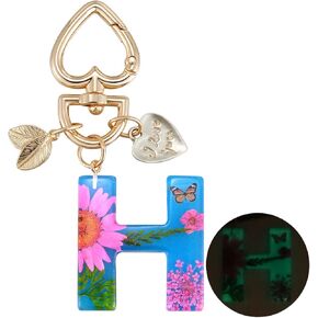 Besvatsy Glow in the Dark Flower Alphabet Initial Letter Keychain, Resins Key Chains for Car Keys Bag Backpack Charm