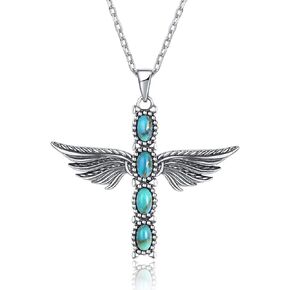 Cross Necklace for Women 925 Sterling Silver Turquoise Cross Pendant Necklaces Turquoise Jewelry Gifts for Women