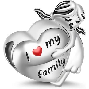 GNOCE I Love My Family Bead Charm, S925 Sterling Silver Charm Little Hug A Heart Shape With Family Charms For Mother & Bead Jewelry Fit Bracelet Necklace For Mom Mother's Day Women Gift