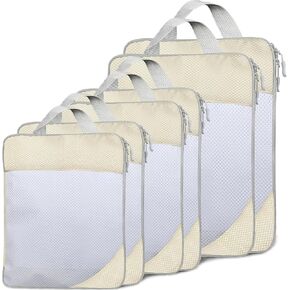 Compression Packing Cubes for Travel 6 Set, Travel Essentials Compressible Luggage Organizer Bags for Suitcase Travel Accessories, Cream
