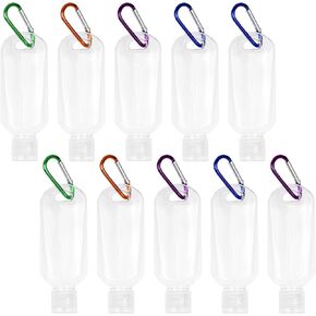 Travel Bottles with Keychain (10 Pcs), 1.7oz (50ml) Portable Plastic Leakproof Squeeze Bottles Kits with Flip Cap - Empty Refillable Containers for Hand Sanitizer Shampoo Conditioner Body Wash Liquid