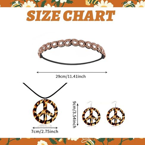 60s 70s Outfit for Women, Hippie Costume Clothes Set Hippie Accessories Peace Sign Earring Headband Fringe Vest for Party in Saudi Arabia