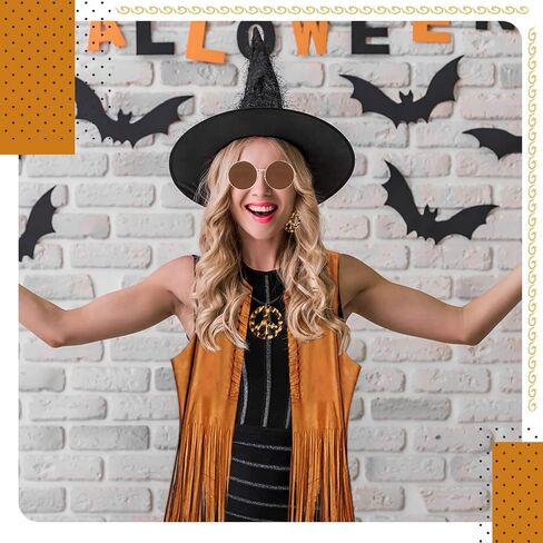 60s 70s Outfit for Women, Hippie Costume Clothes Set Hippie Accessories Peace Sign Earring Headband Fringe Vest for Party in Saudi Arabia