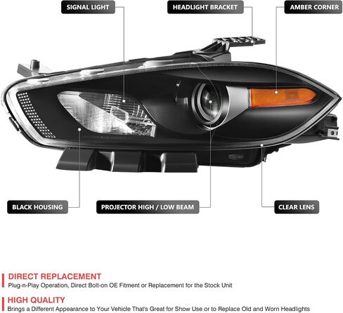 DNA MOTORING Front, Left Factory OE Style Driver Side (Left) Headlight Assembly Compatible With Dodge Dart 2013-2016/With Factory Halogen Headlight, OEM-HL-0299-L in Saudi Arabia
