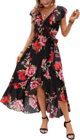 Kormei Womens Sleeveless Scoop Neck Floral High Low Split Party Long Maxi Dress in Kuwait