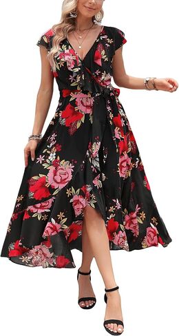 Kormei Womens Sleeveless Scoop Neck Floral High Low Split Party Long Maxi Dress in Kuwait