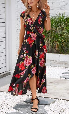 Kormei Womens Sleeveless Scoop Neck Floral High Low Split Party Long Maxi Dress in Kuwait