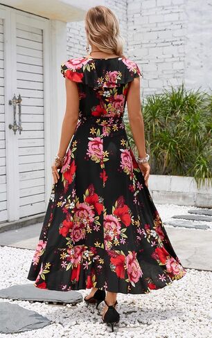 Kormei Womens Sleeveless Scoop Neck Floral High Low Split Party Long Maxi Dress in Kuwait