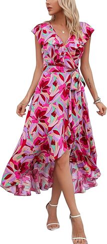 Kormei Womens Sleeveless Scoop Neck Floral High Low Split Party Long Maxi Dress in Kuwait