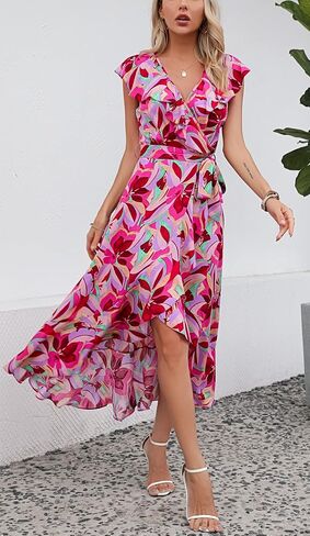 Kormei Womens Sleeveless Scoop Neck Floral High Low Split Party Long Maxi Dress in Kuwait