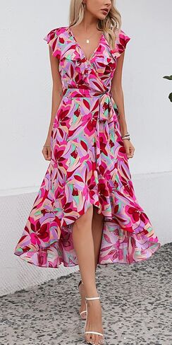 Kormei Womens Sleeveless Scoop Neck Floral High Low Split Party Long Maxi Dress in Kuwait