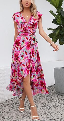 Kormei Womens Sleeveless Scoop Neck Floral High Low Split Party Long Maxi Dress in Kuwait