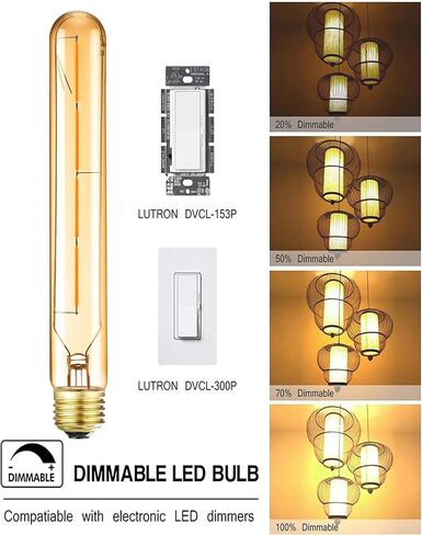 لمبة T10، لمبة LED أنبوبية طويلة قابلة للتعتيم، قاعدة متوسطة E26، 8 وات تساوي 75 وات، 2700 ك أبيض دافئ، 8.9 بوصة لمبات إديسون لايت، 6 عبوات. in Kuwait