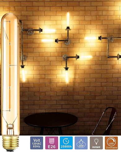 لمبة T10، لمبة LED أنبوبية طويلة قابلة للتعتيم، قاعدة متوسطة E26، 8 وات تساوي 75 وات، 2700 ك أبيض دافئ، 8.9 بوصة لمبات إديسون لايت، 6 عبوات. in Kuwait