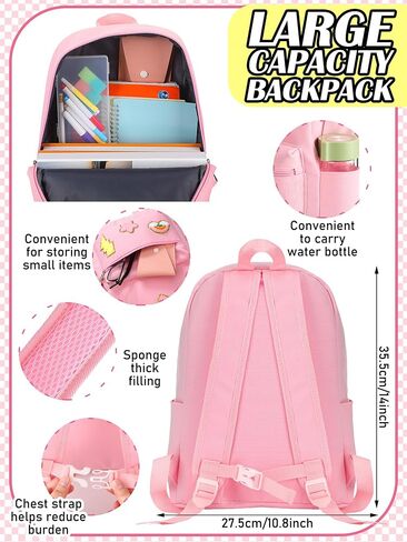 Pink School Backpack Set for Girls Preppy Book Backpack and Lunch Bag with Chenille Patches for Back to School Gift in Kuwait